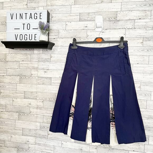 MERONA Blue & White A Line Panel Skirt With Ship Pattern Detail, 4 - Picture 3 of 12